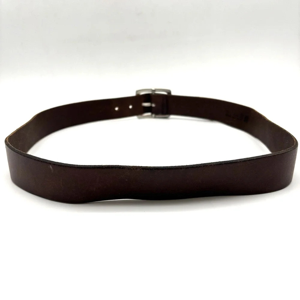 Vintage 90s GAP Brown Genuine Cow Leather Brass Buckle Belt 40 Made in USA